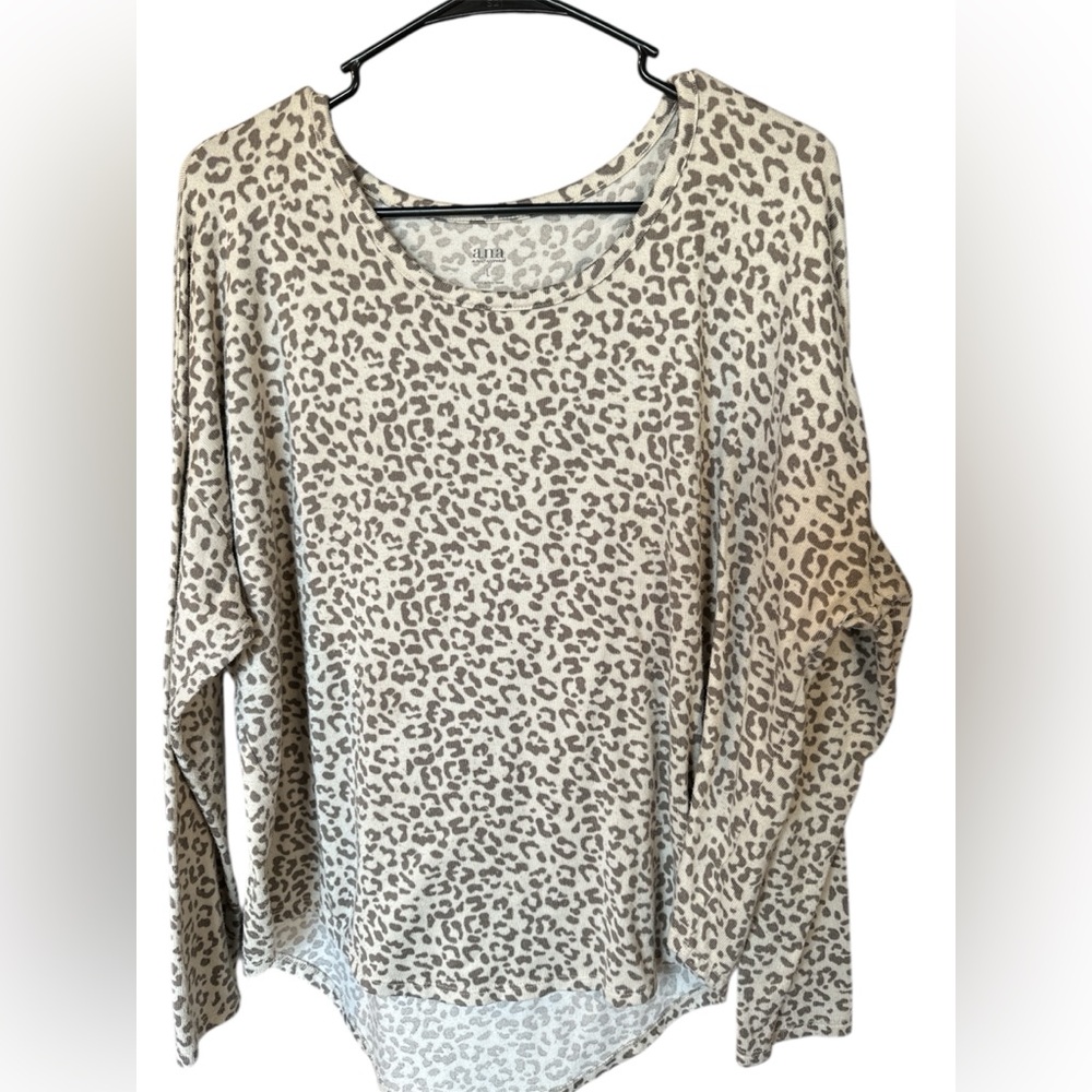 a.n.a Animal Print Long Sleeve Top - Cream and Brown